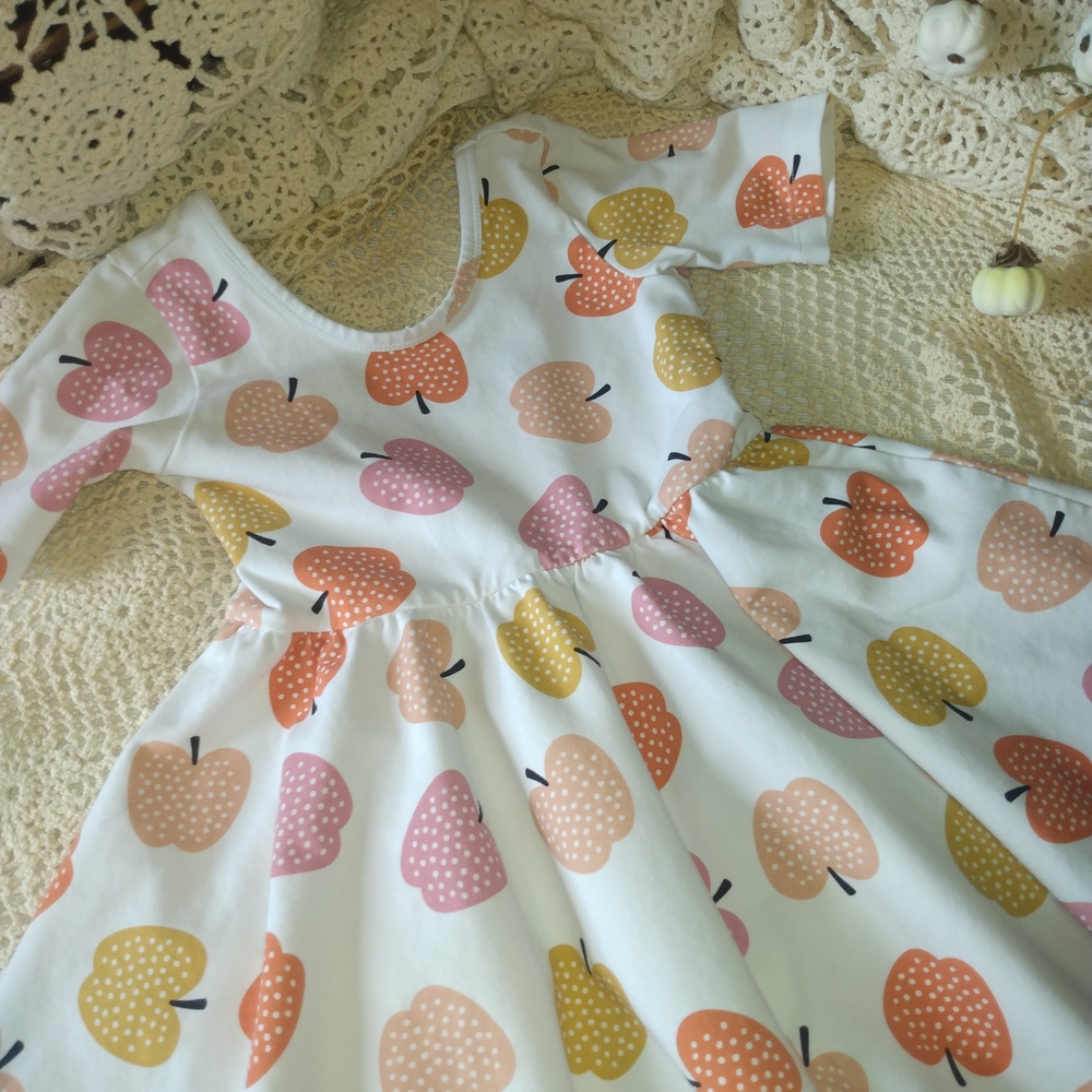 Apple Print Kids Casual Dress - Multicolor